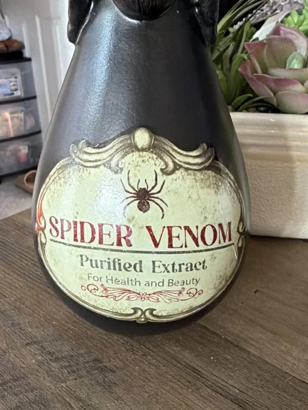 Black Resin Spider Venom Potion Bottle Halloween Room Decor